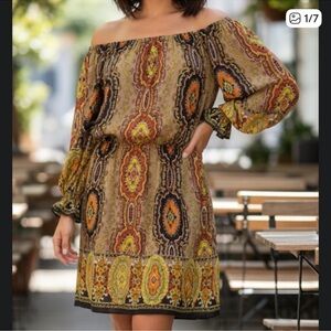 Boston Proper Bohemian Off-Shoulder Dress size 4 muse jersey